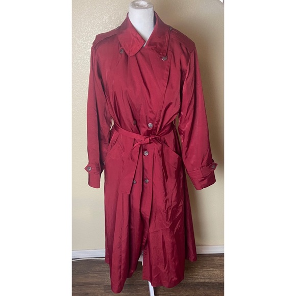 London Fog burgundy red long belted trench coat - Picture 1 of 12